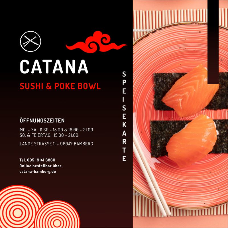 Titelseite der Catana-Speisekarte: Sushi und Poke Bowl
